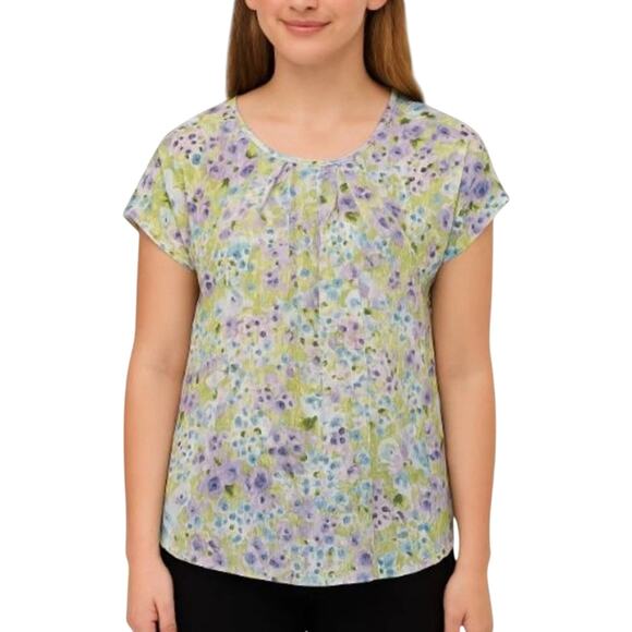 41 Hawthorn Floral Cap Sleeve Top XL NWT Multicolor Round Neck Pleated Blouse - Picture 1 of 8